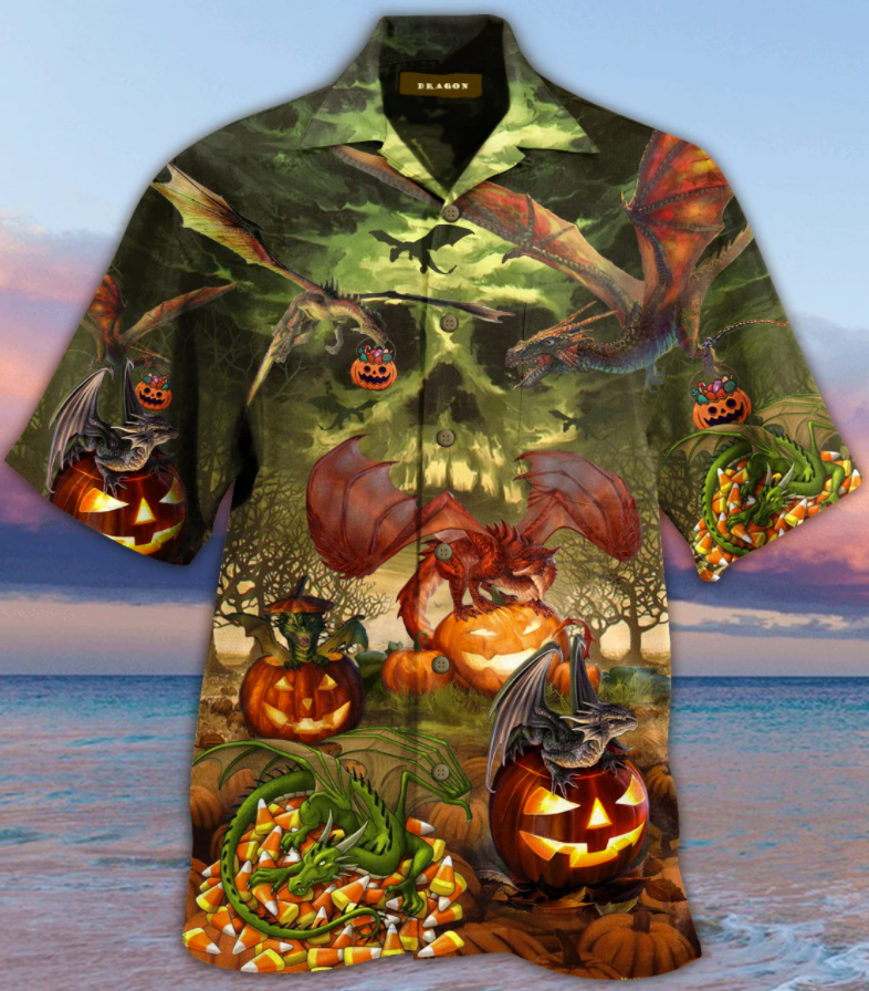 Halloween dragon and pumpkin hawaiian shirt