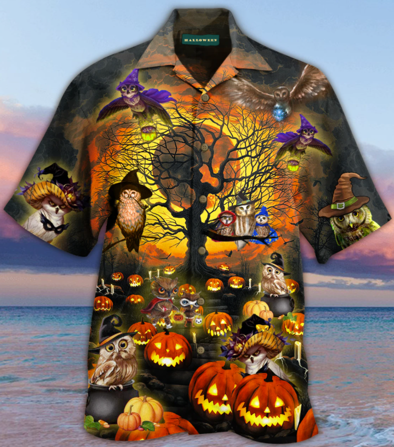 Halloween owl and pumpkin hawaiian shirt