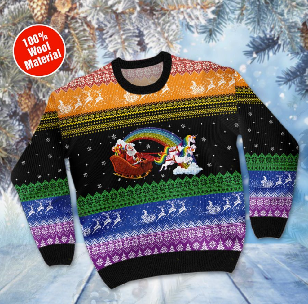 LGBT Santa Claus and unicorn hohoho homo ugly sweater