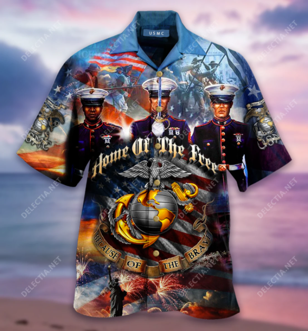 Home of the free because of the brave USMC hawaiian shirt