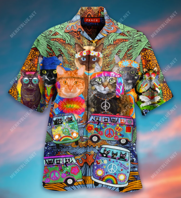 Hippie cat hawaiian shirt
