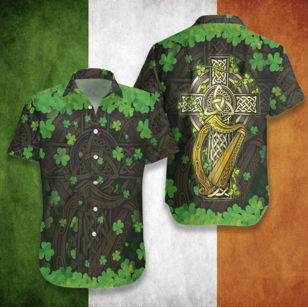 The Celtic Cross Harp Irish hawaiian shirt