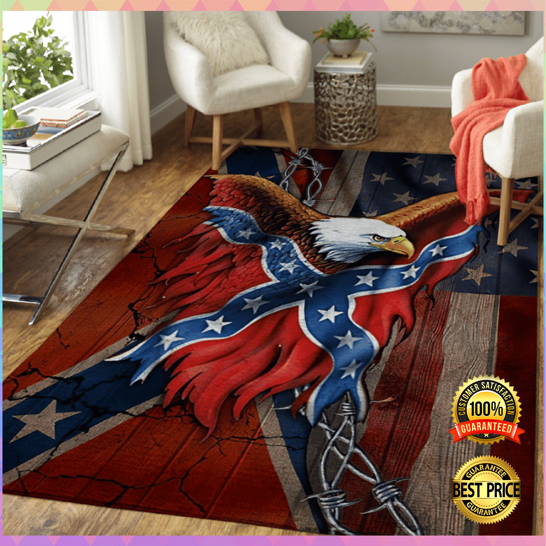 Eagle and confederate battle flag rug