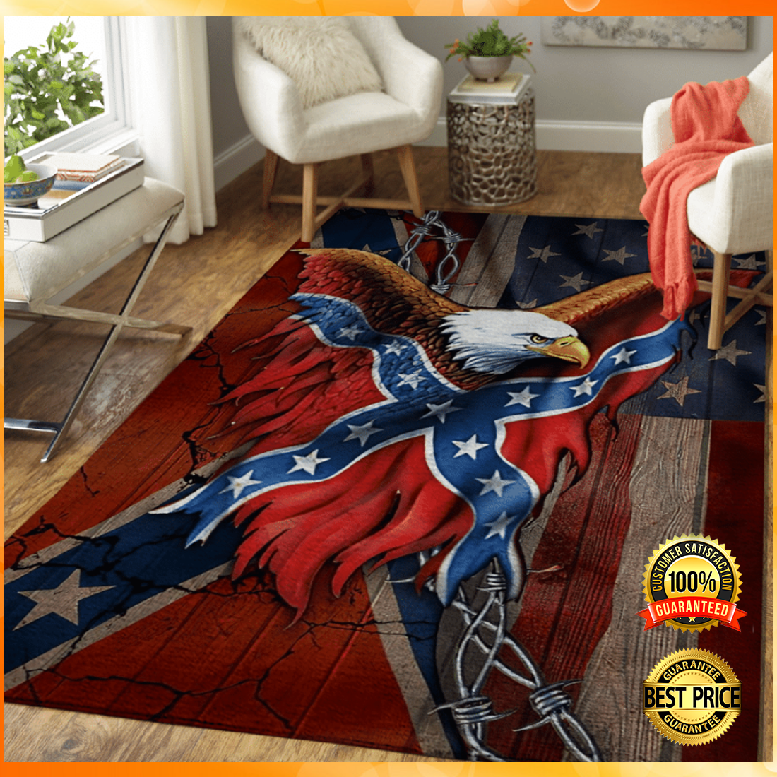 Eagle and confederate battle flag rug