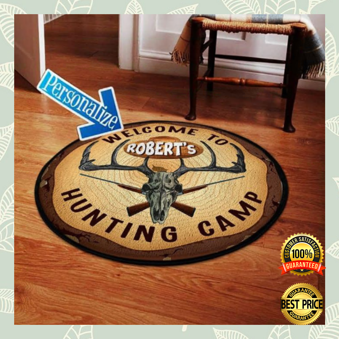 Personalized deer hunting round rug