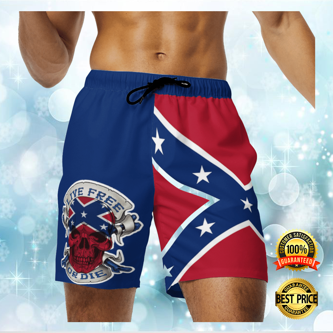 Live free for die Confederate flag beach short
