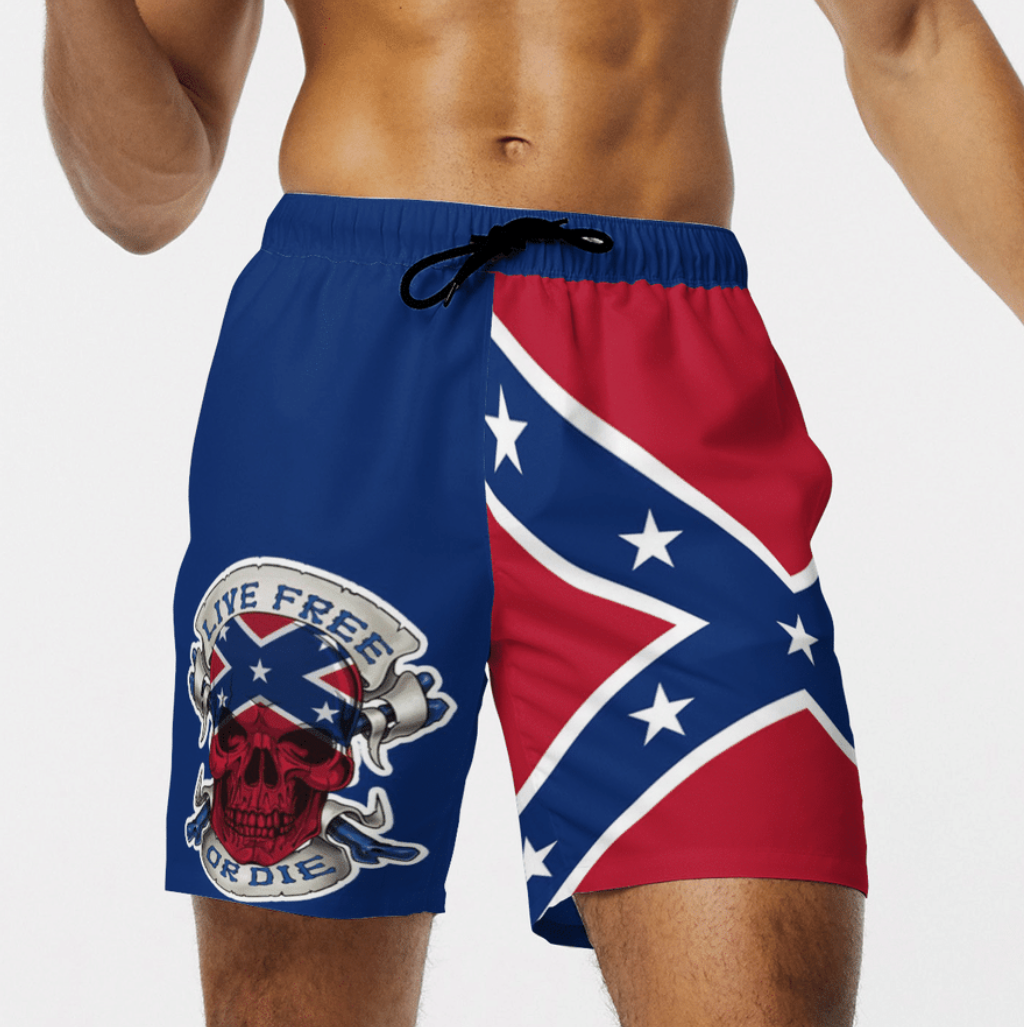Live free for die Confederate flag beach short