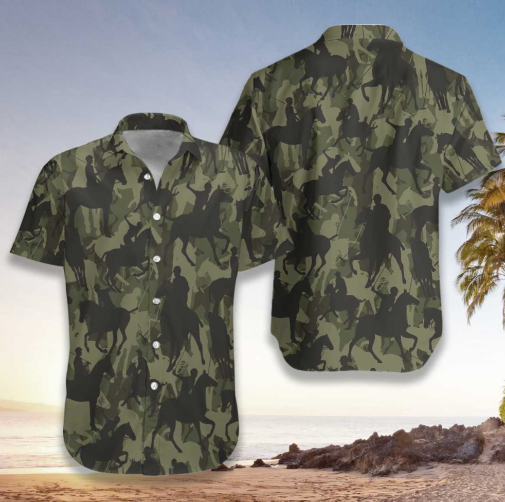 Polo player camo hawaiian shirt