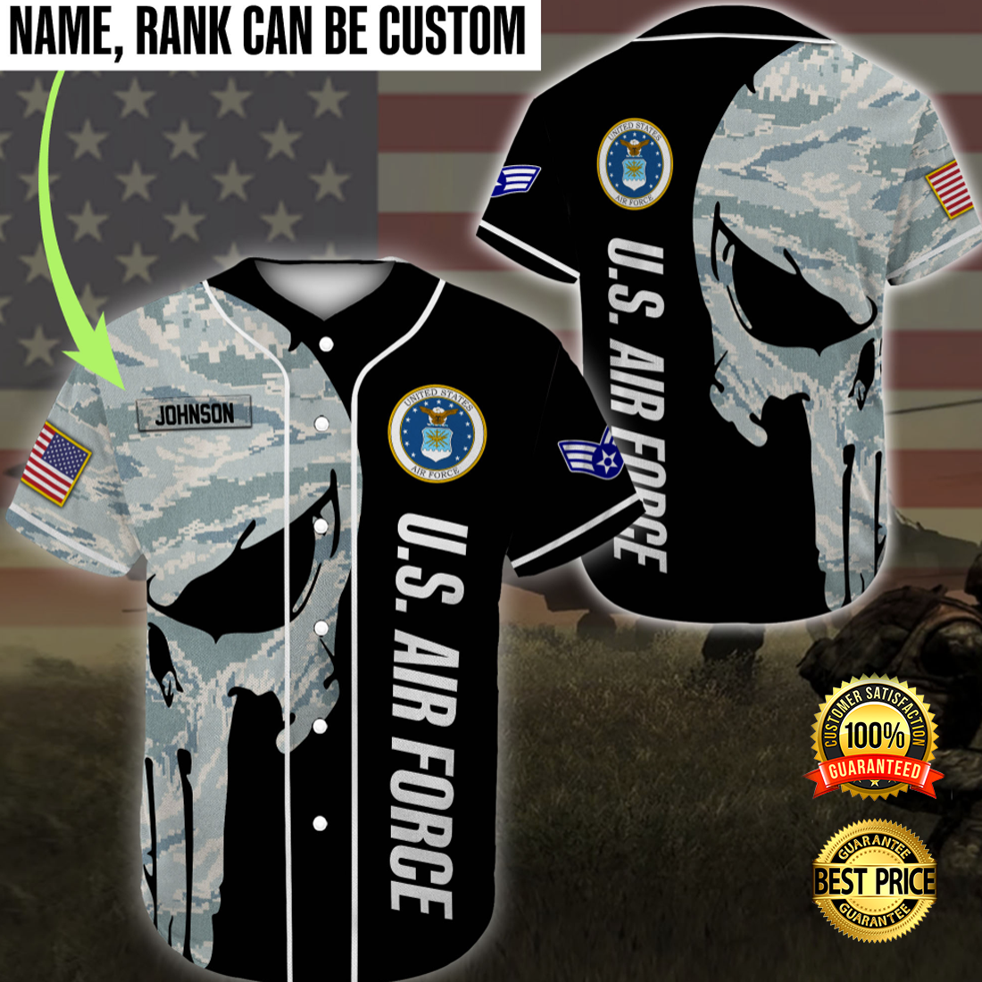 Skull US Air force baseball jersey