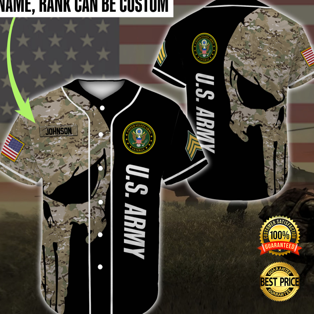 Skull US army baseball jersey