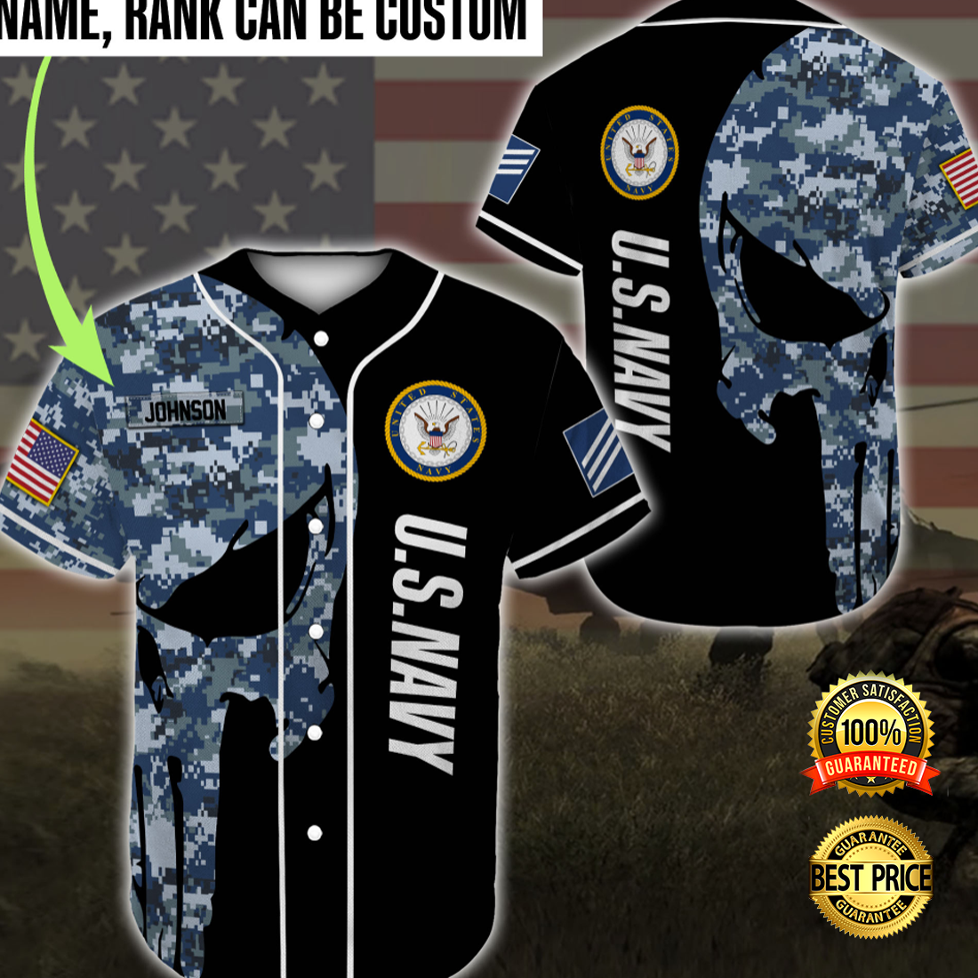 Skull US navy baseball jersey
