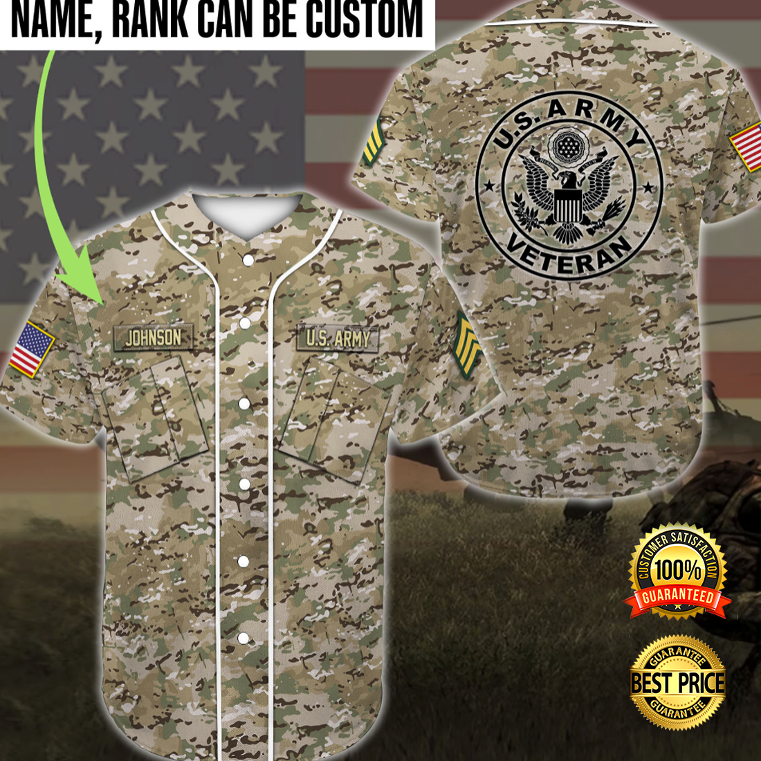 US army veteran camo baseball jersey
