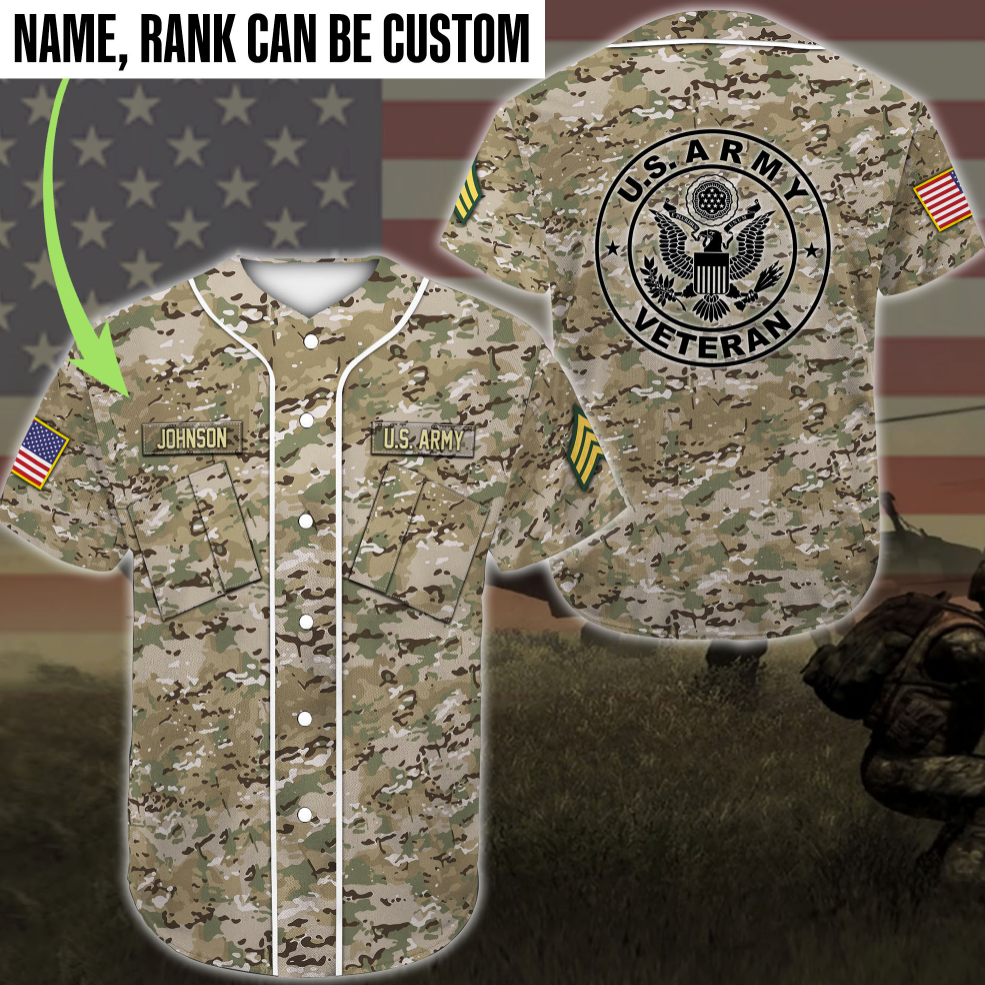 US army veteran camo baseball jersey