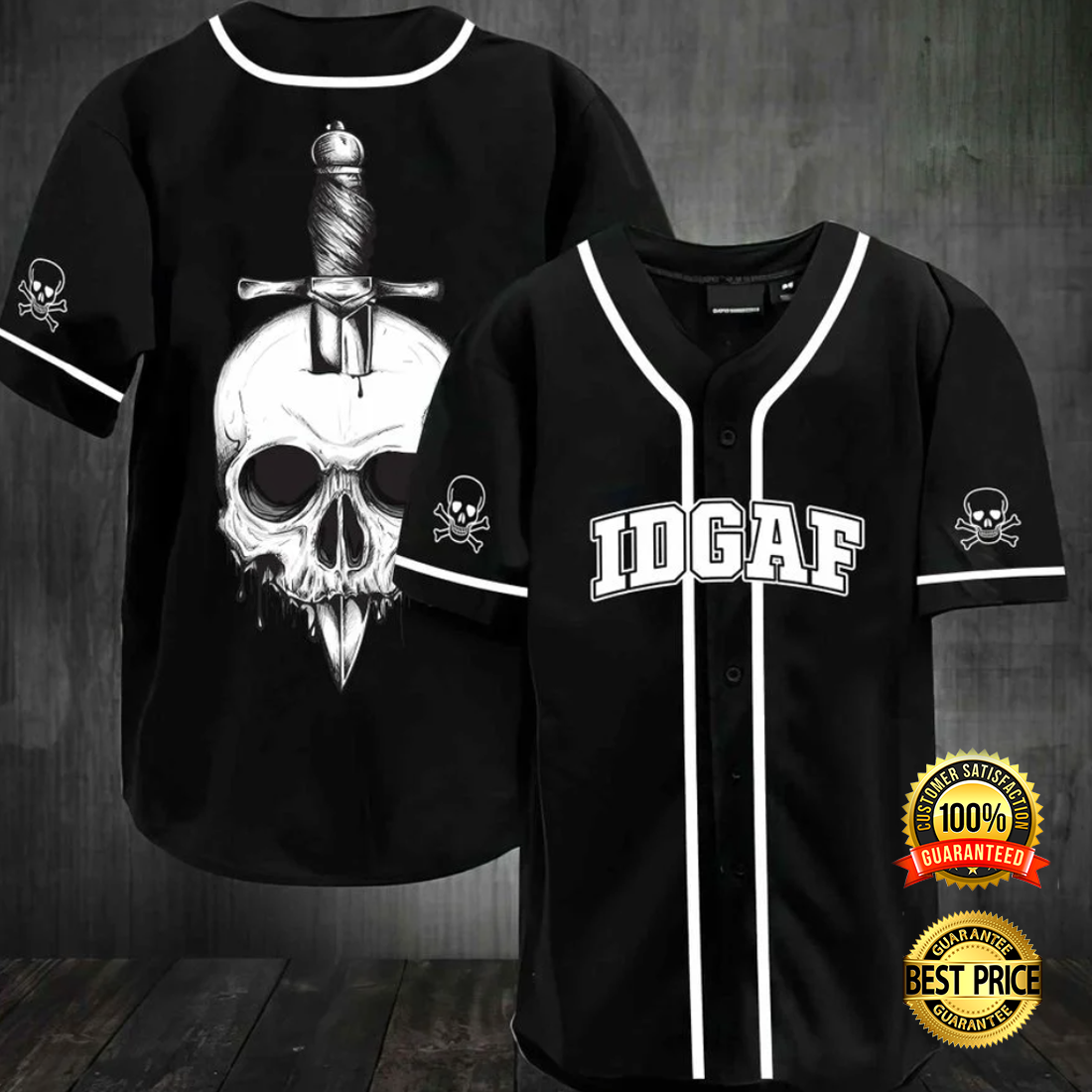 Skull IDGAF baseball jersey