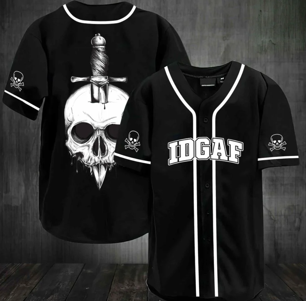 Skull IDGAF baseball jersey
