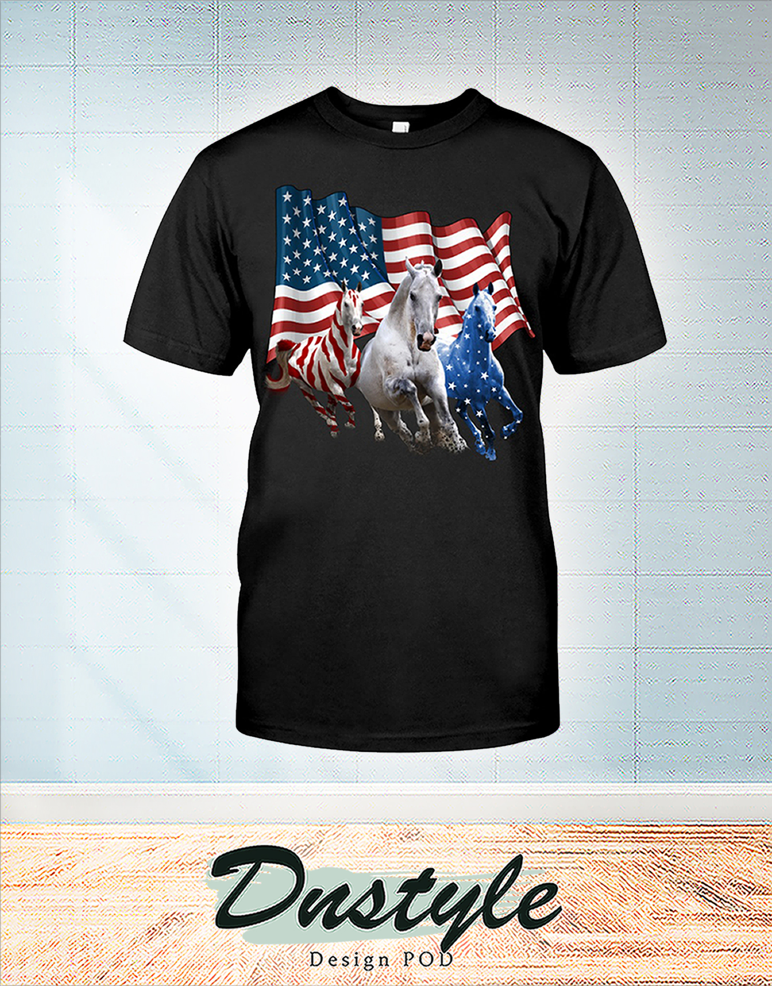 Horses american flag independence day t-shirt
