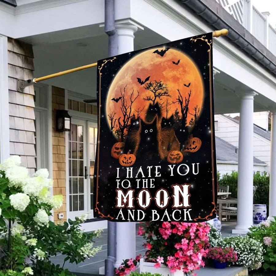 Black cat I hate you to the moon and back flag