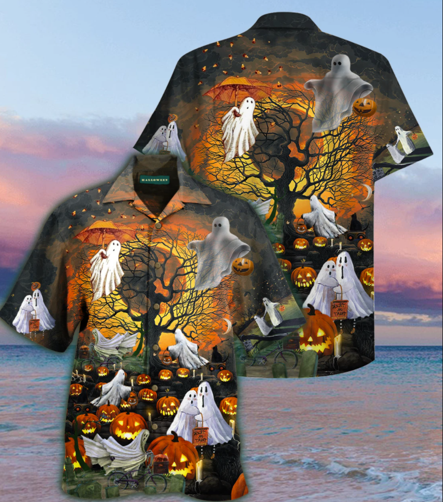 Halloween ghouls and pumpkins hawaiian shirt
