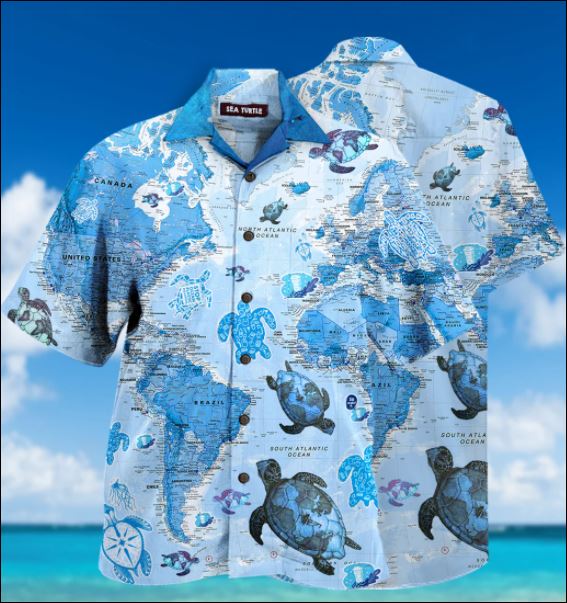 Turtle world map hawaiian shirt