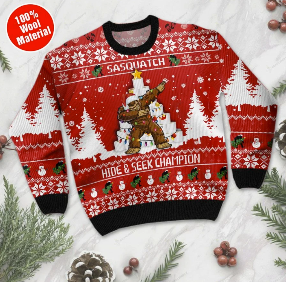 Bigfoot hide and seek champion ugly sweater