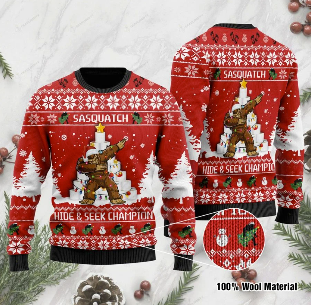 Bigfoot hide and seek champion ugly sweater