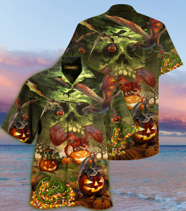 Halloween dragon and pumpkin hawaiian shirt