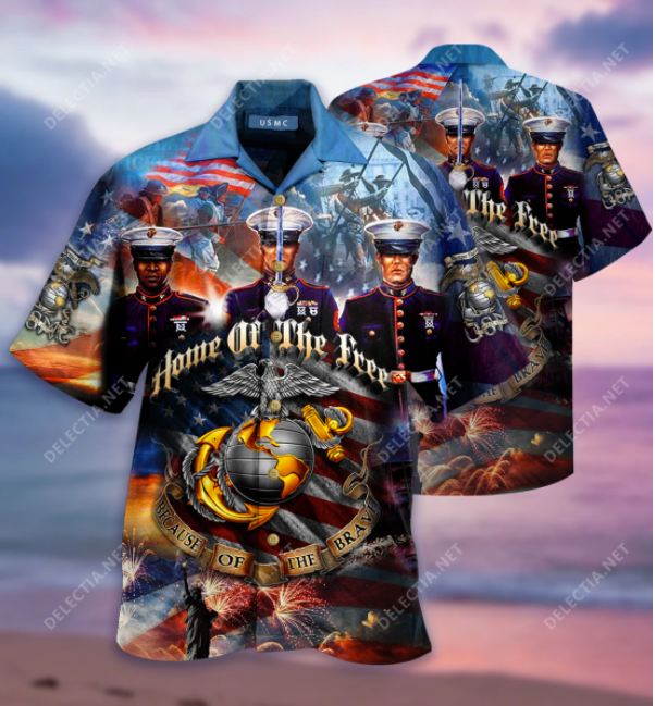 Home of the free because of the brave USMC hawaiian shirt