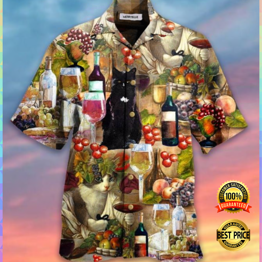 Cat and wine hawaiian shirt