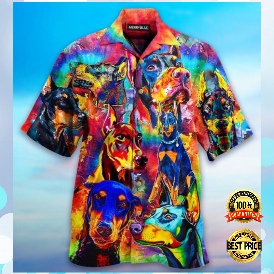 Colorful Doberman Pinscher hawaiian shirt