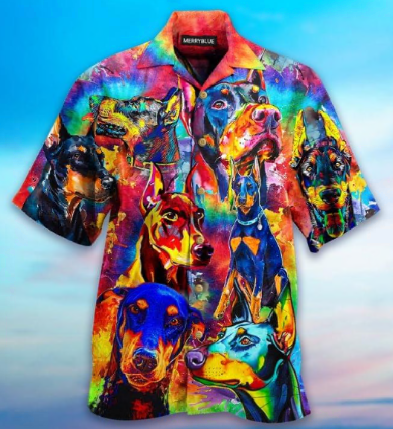 Colorful Doberman Pinscher hawaiian shirt