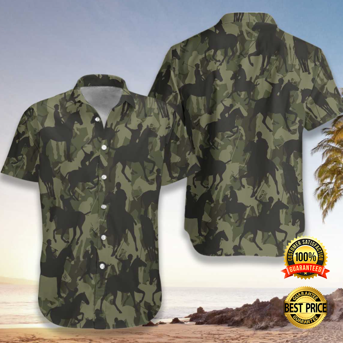 Polo player camo hawaiian shirt