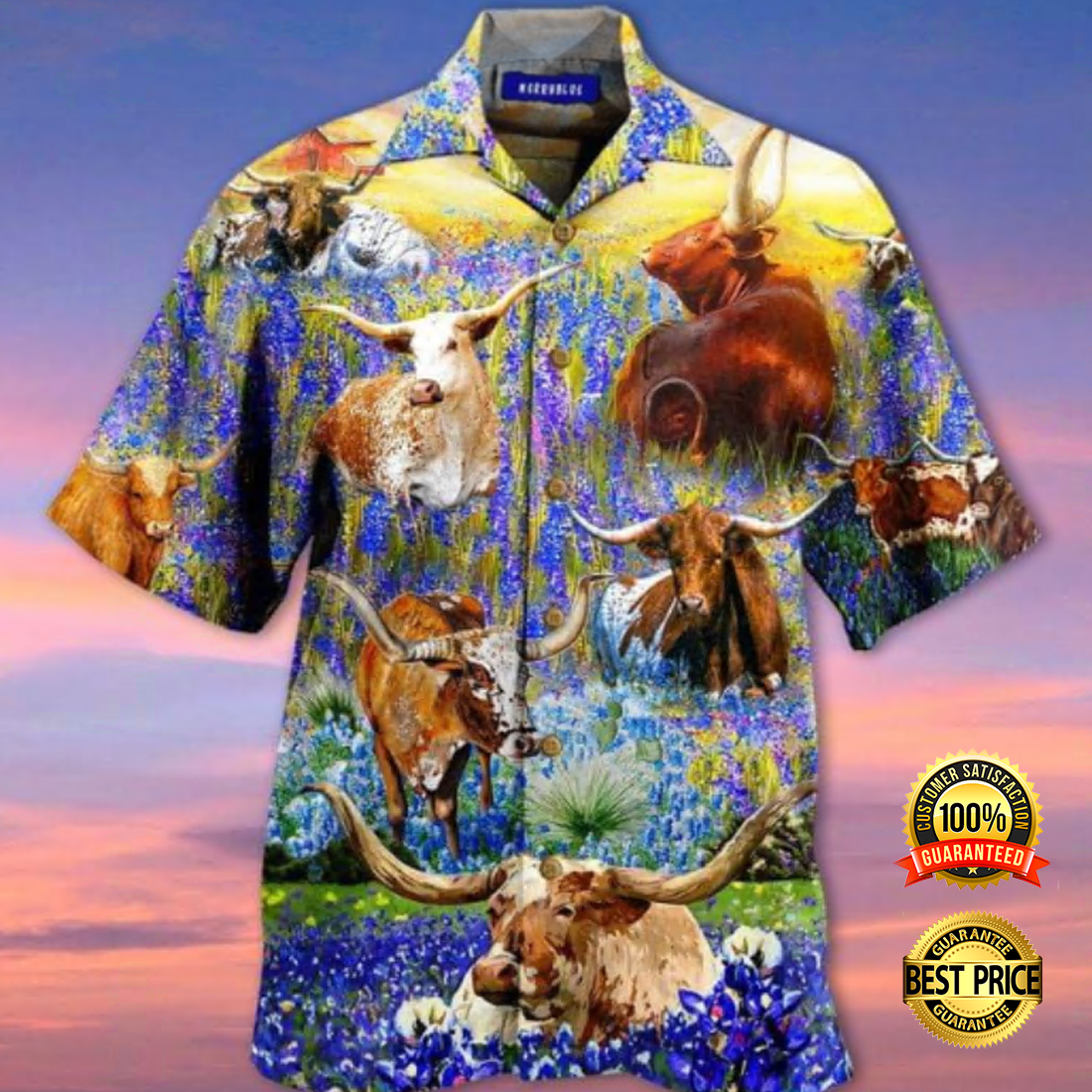 Texas Longhorn In Bluebonnets hawaiian shirt