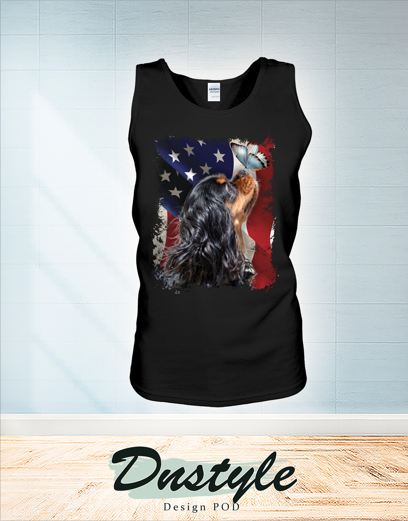 Cavalier king butterfly on nose american flag independence day t-shirt