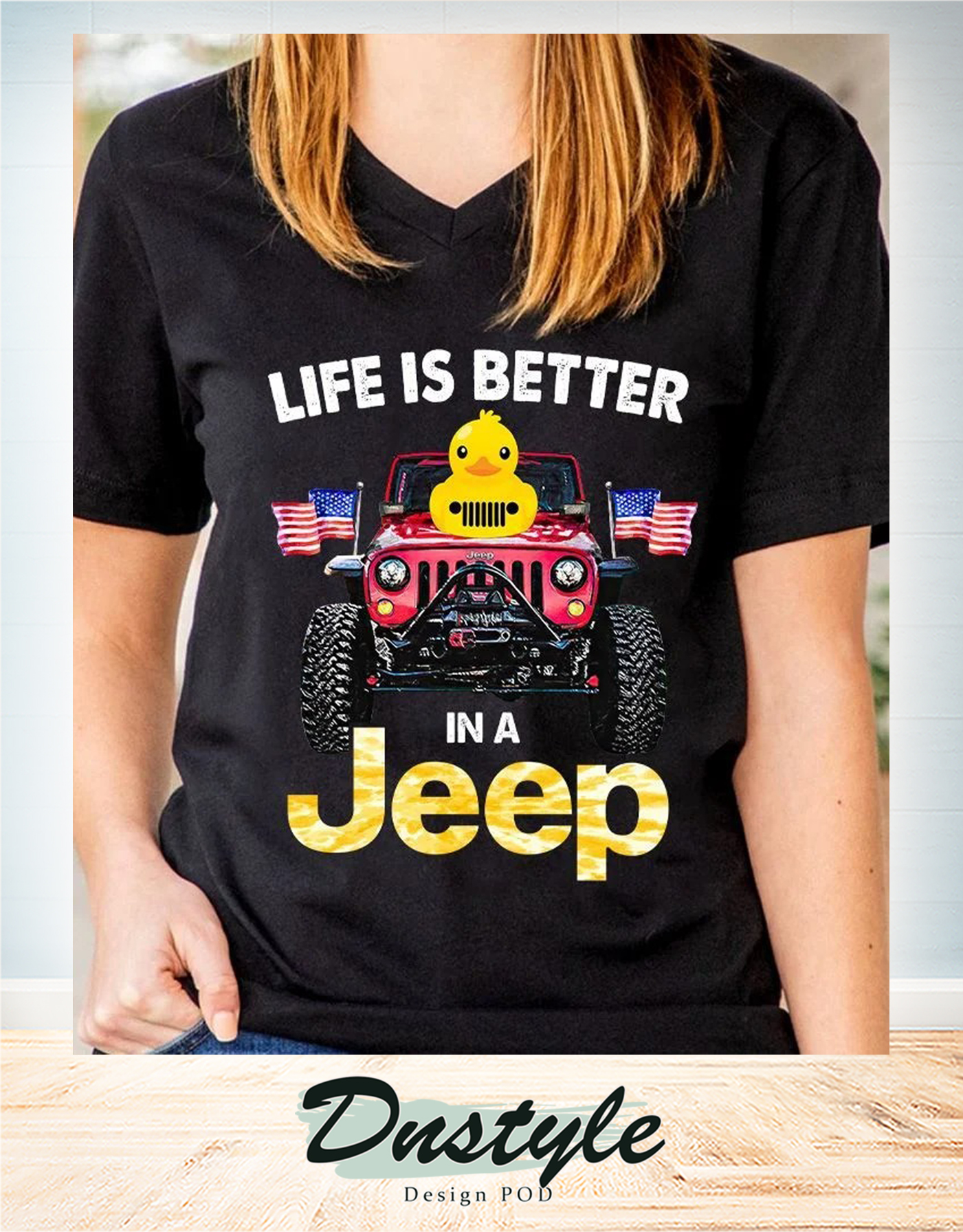 Duck duck life is better in a jeep american flag t-shirt