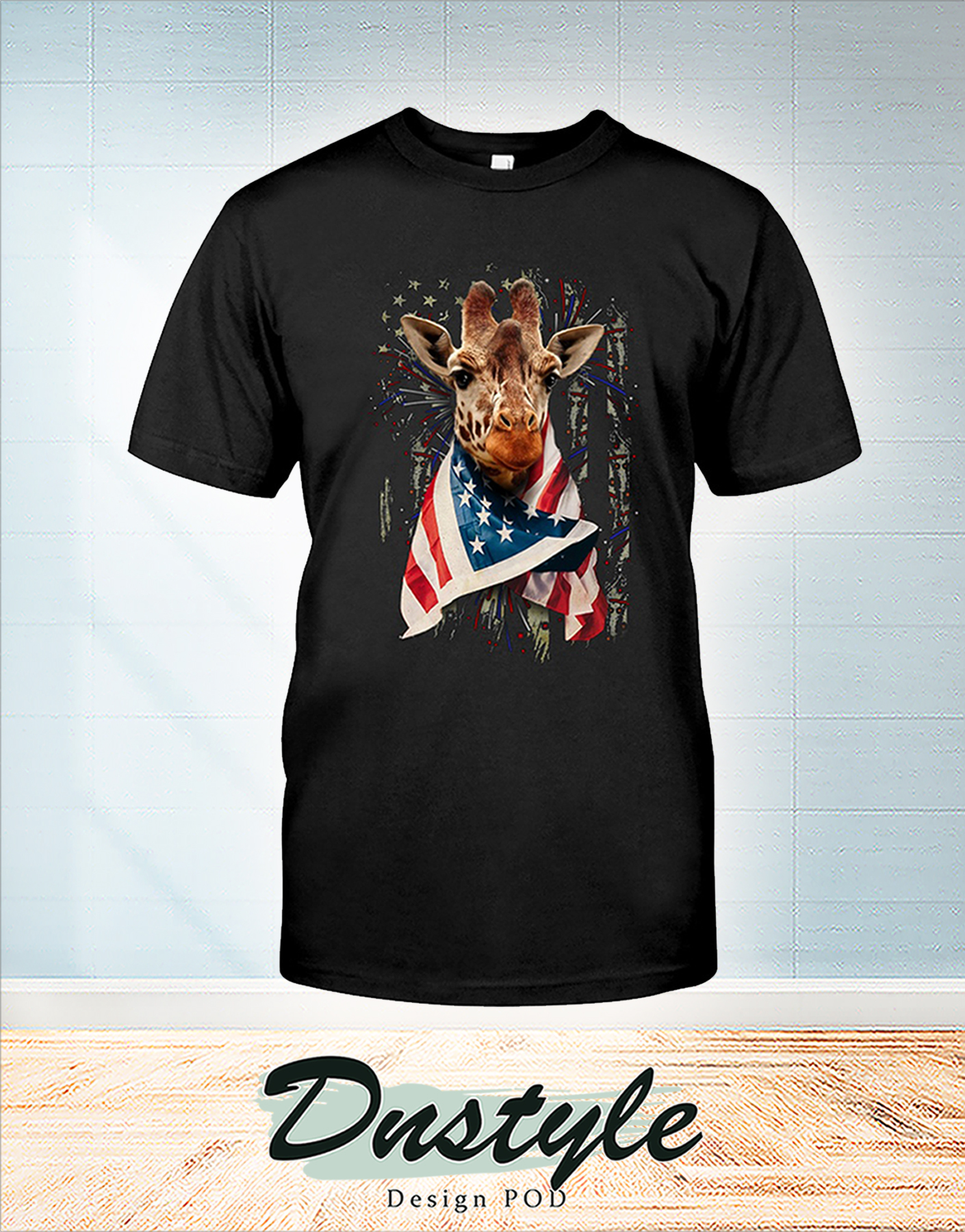 Giraffe cool american flag independence day t-shirt