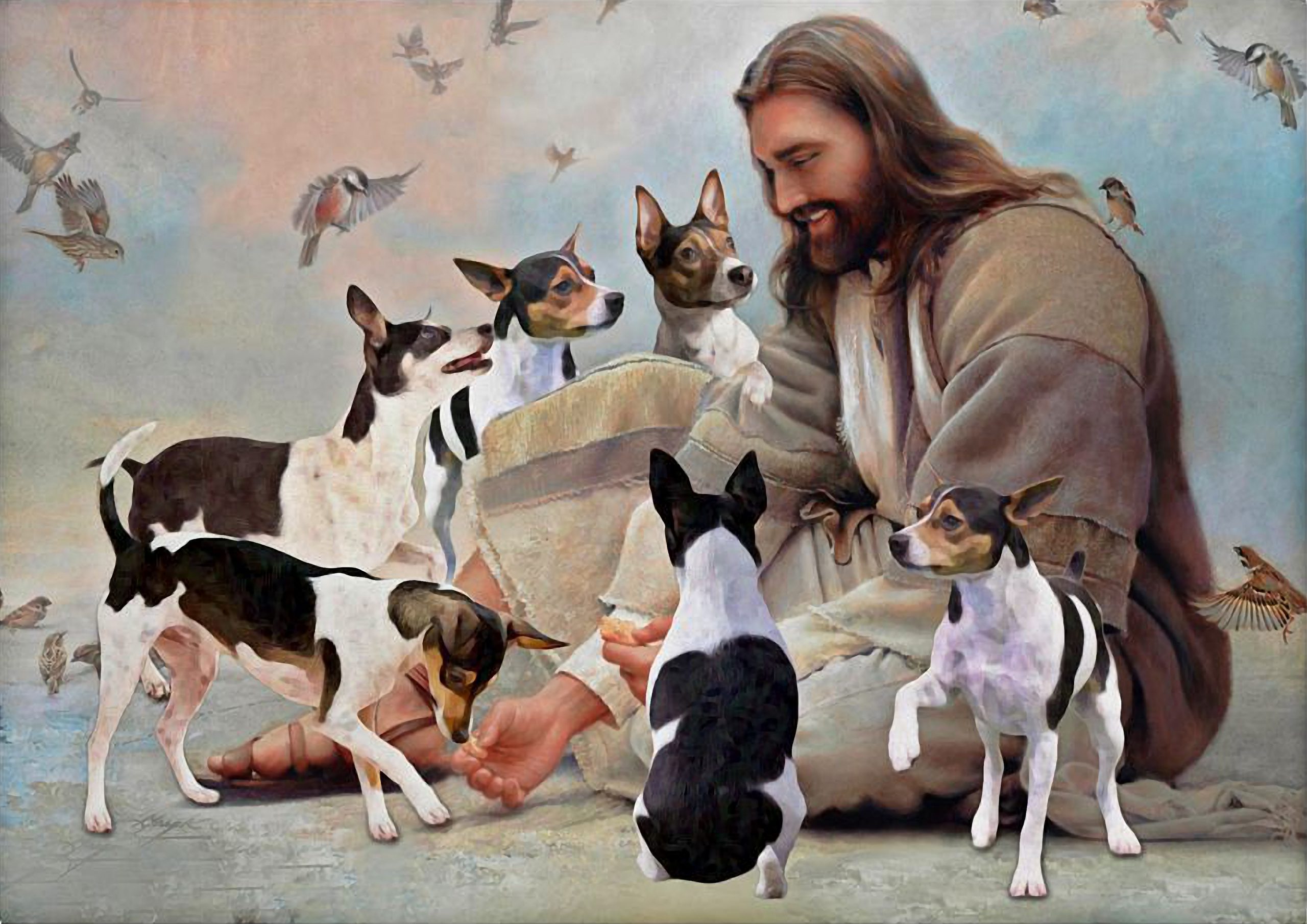 God surrounded by Rat Terrier angels poster