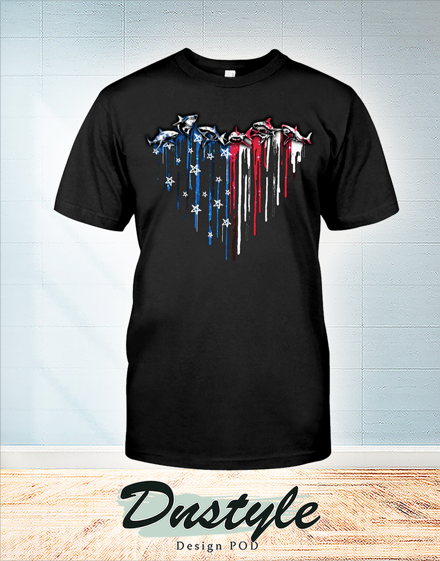 Shark heart american flag independence day shirt