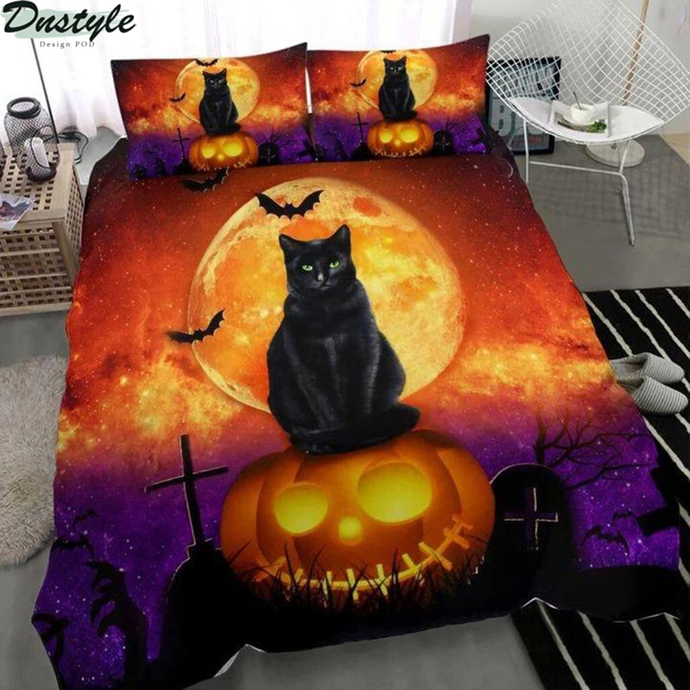Halloween black cat bedding set